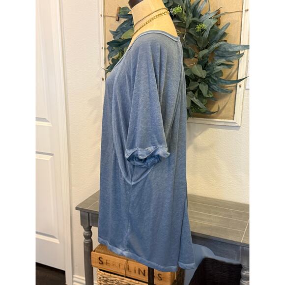 FREE PEOPLE We The Free Blue Oversized Loose Fit Tee T-Shirt size L - Picture 3 of 8